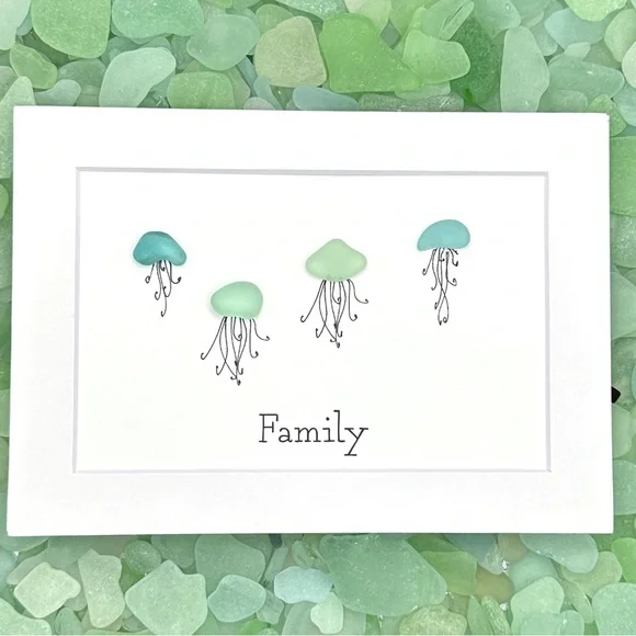 Sea Glass Art Family Present| Friendship Seaglass Jellyfish Framed Art Gift - Picture 4 of 9